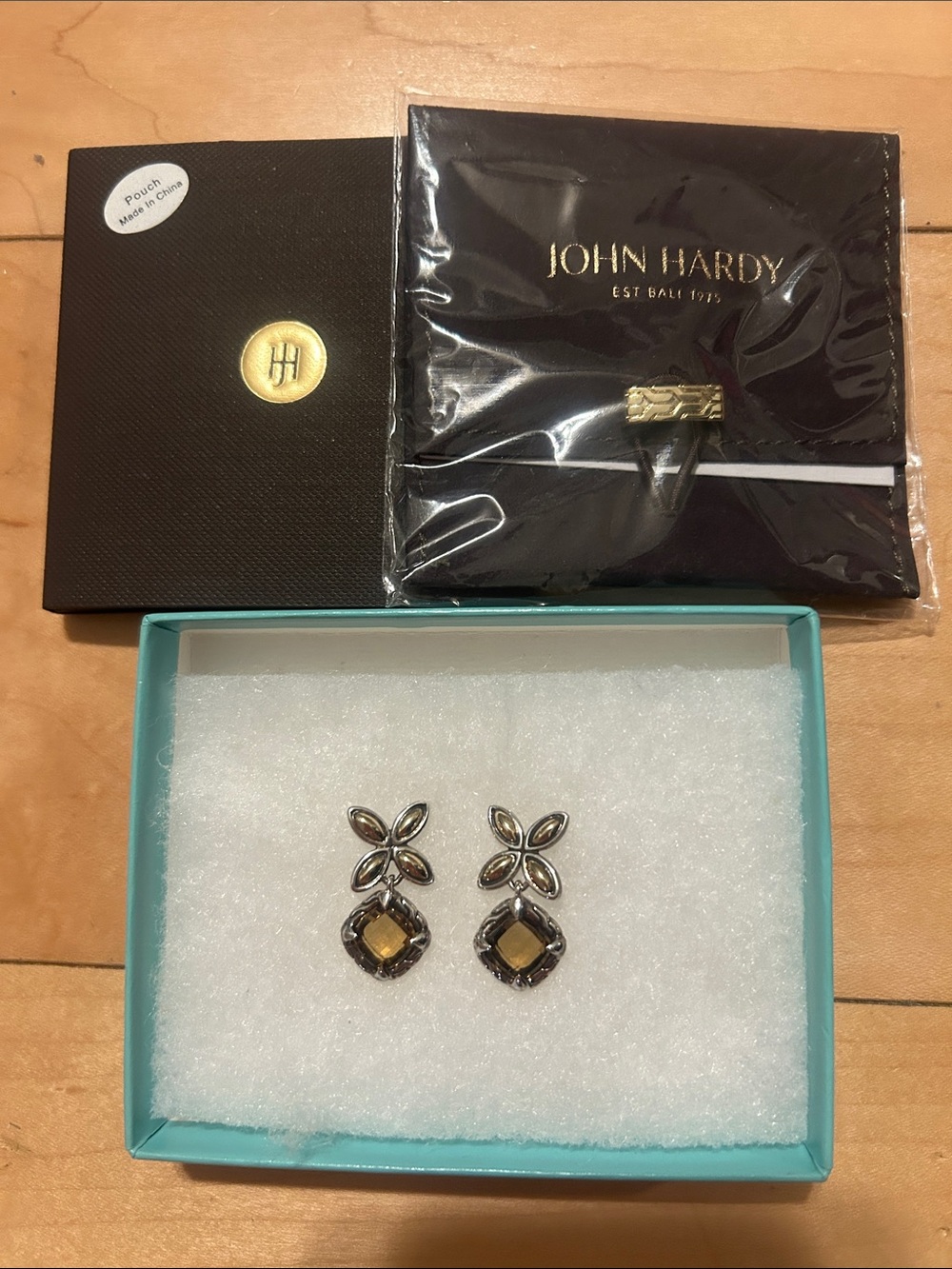 John Hardy 18K Gold Sterling Silver Citrine Drop Earrings